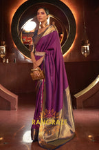Violet Purple Handloom Woven Banarasi Silk Saree