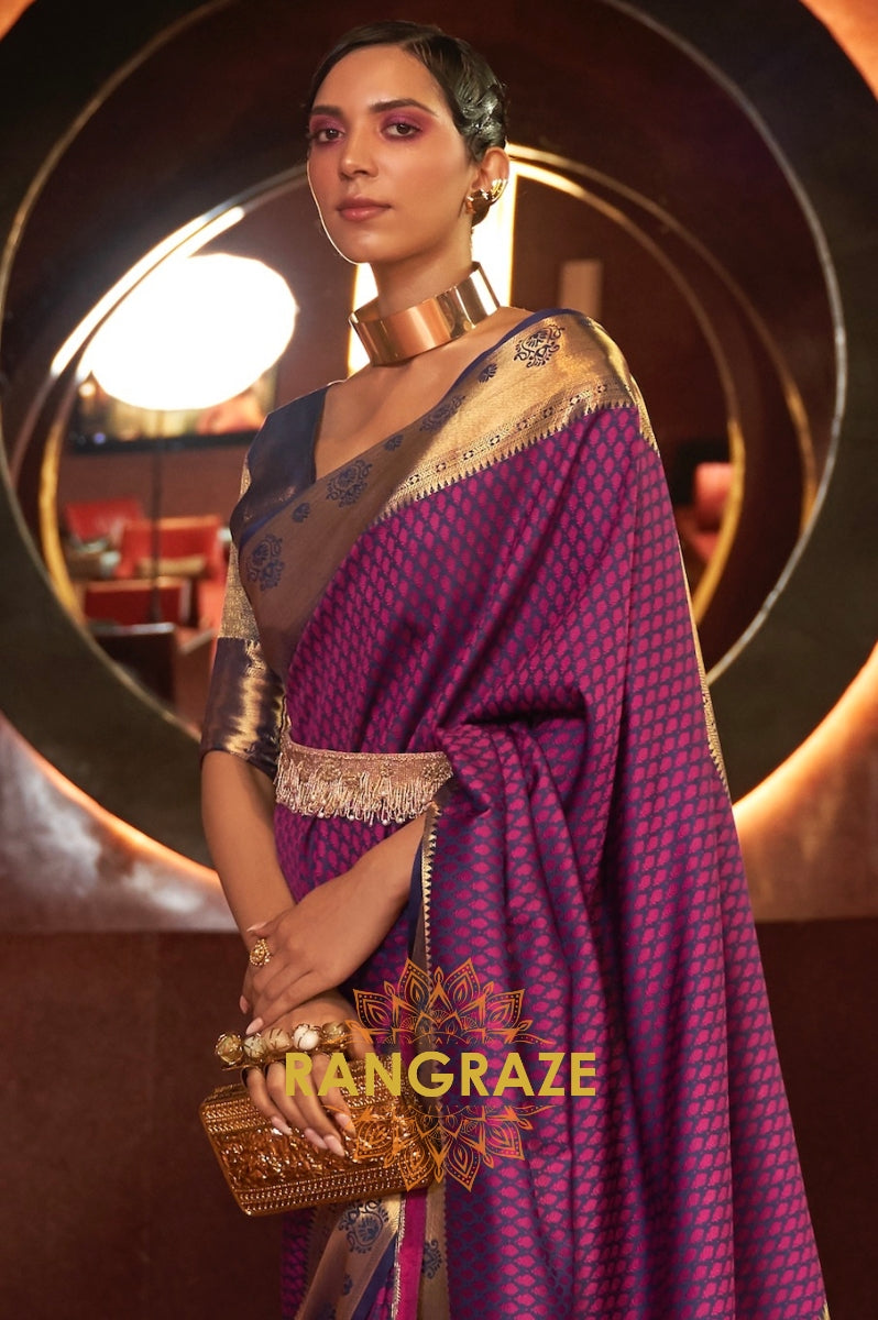 Violet Purple Handloom Woven Banarasi Silk Saree