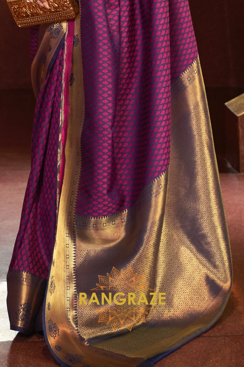Violet Purple Handloom Woven Banarasi Silk Saree