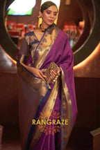 Violet Purple Handloom Woven Banarasi Silk Saree