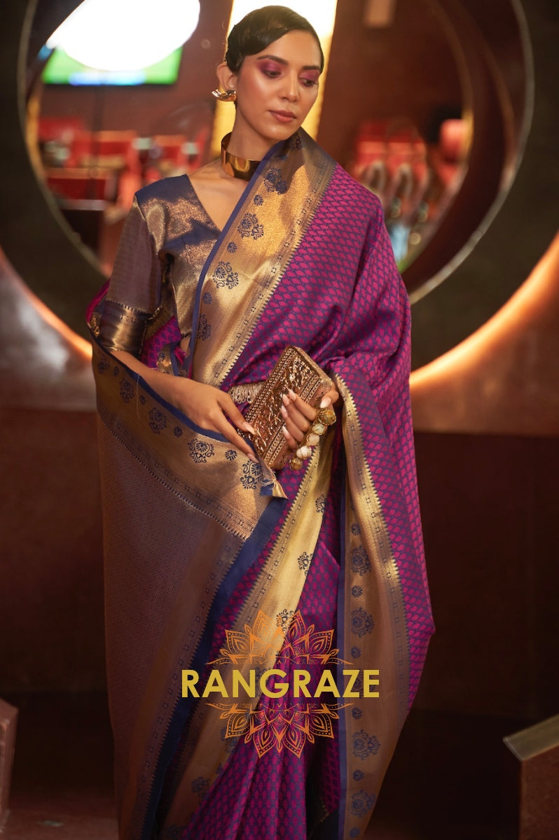 Violet Purple Handloom Woven Banarasi Silk Saree