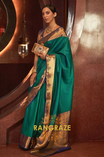 Dark Green Handloom Woven Banarasi Silk Saree