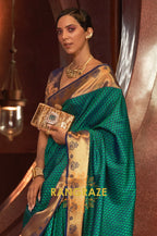Dark Green Handloom Woven Banarasi Silk Saree