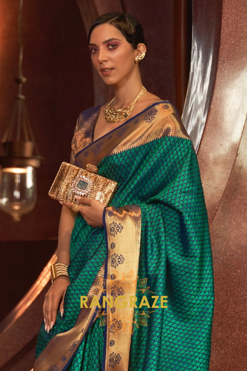 Dark Green Handloom Woven Banarasi Silk Saree