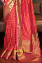 Apricot Orange Handloom Woven Banarasi Silk Saree