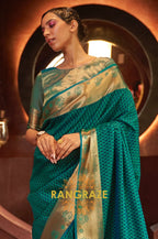 Teal Green Handloom Woven Banarasi Silk Saree