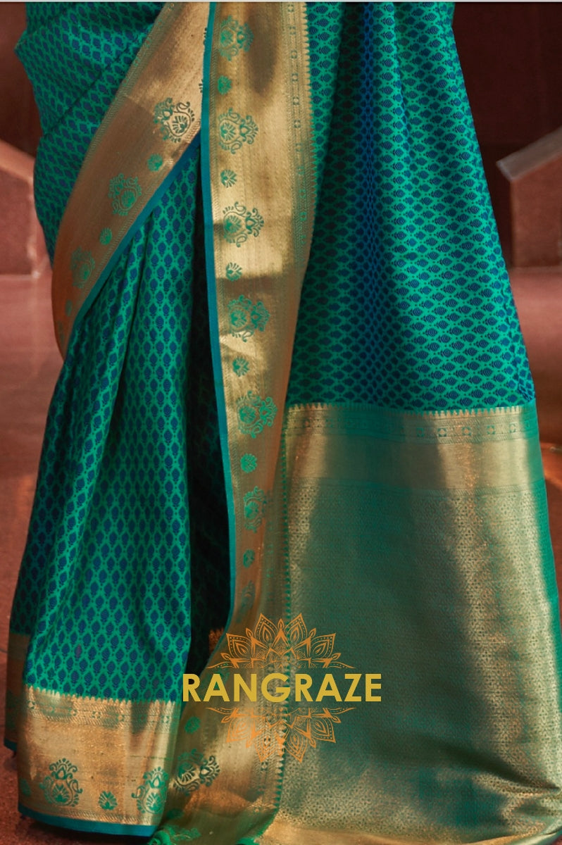 Teal Green Handloom Woven Banarasi Silk Saree