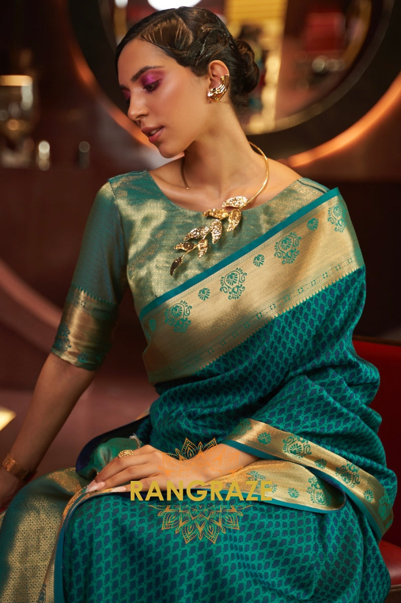 Teal Green Handloom Woven Banarasi Silk Saree