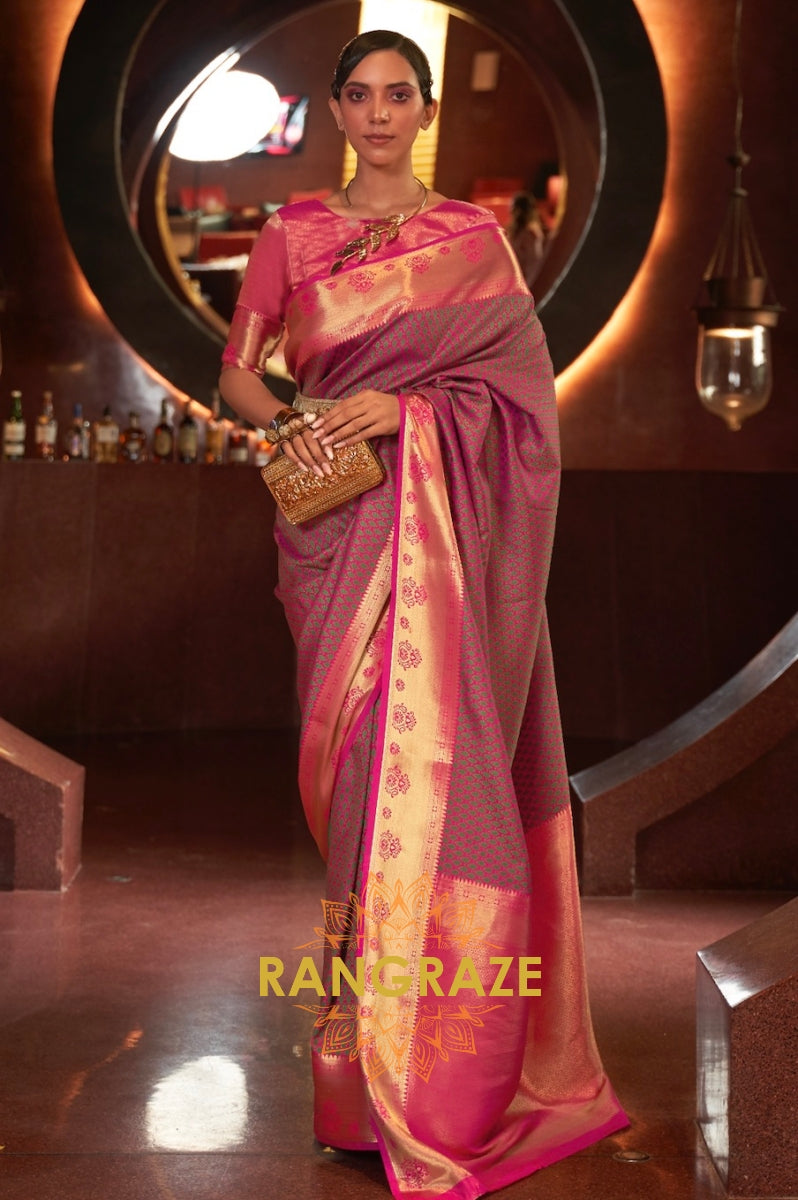 Rusty Orange Handloom Woven Banarasi Silk Saree