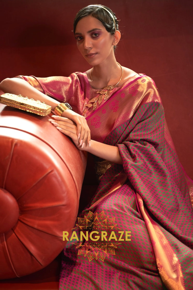 Rusty Orange Handloom Woven Banarasi Silk Saree