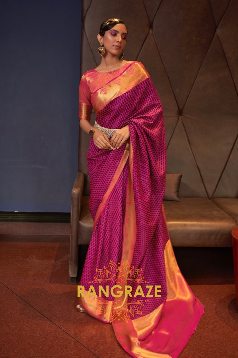 Dusty Pink Handloom Woven Banarasi Silk Saree