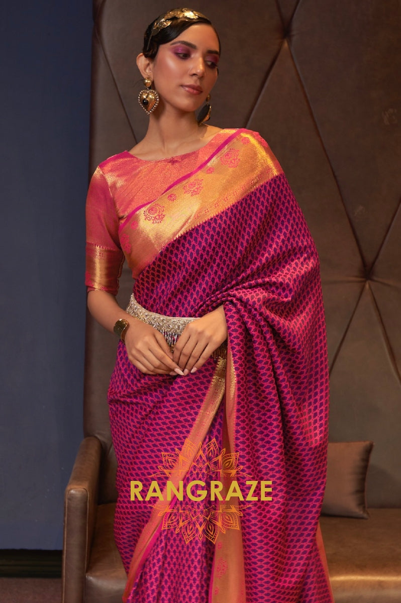Dusty Pink Handloom Woven Banarasi Silk Saree