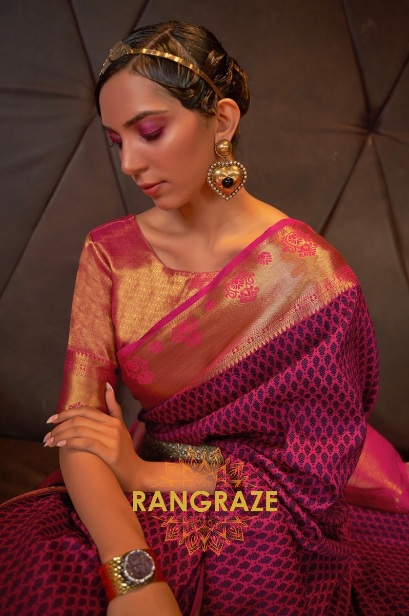 Dusty Pink Handloom Woven Banarasi Silk Saree