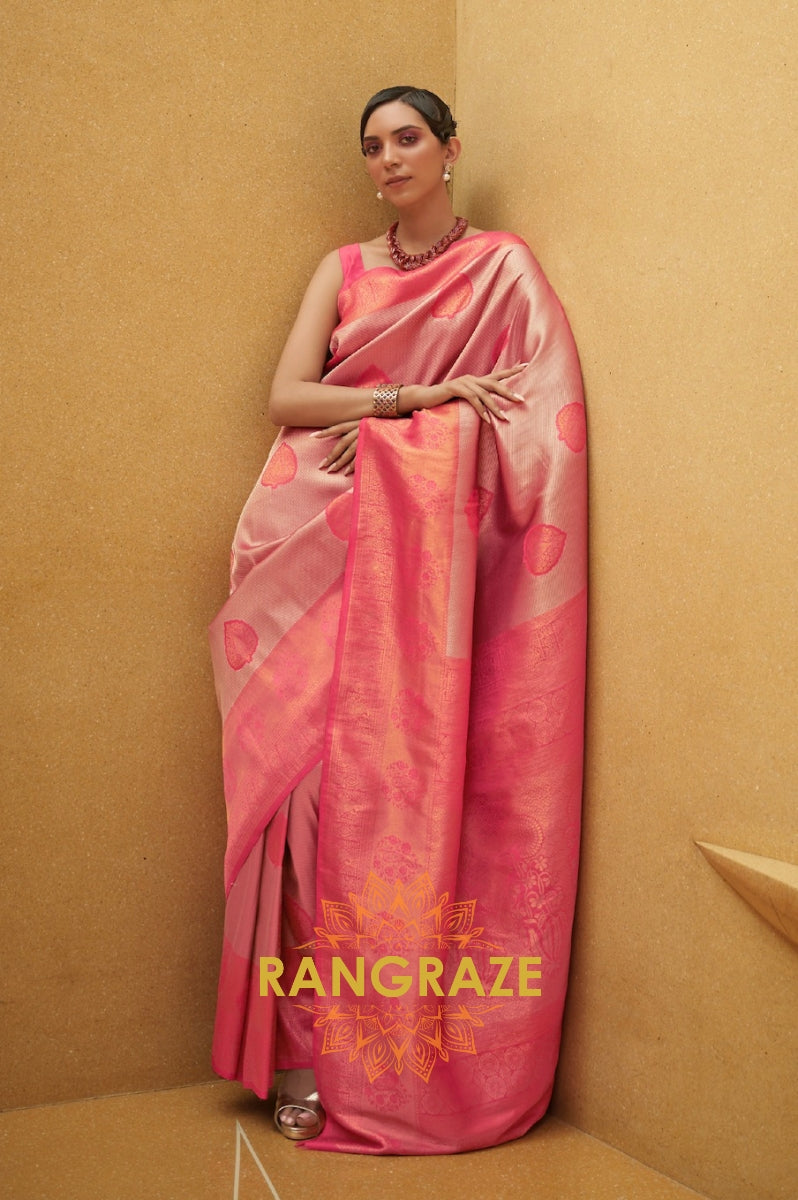 Red Metal Woven Kanjivaram Silk Saree