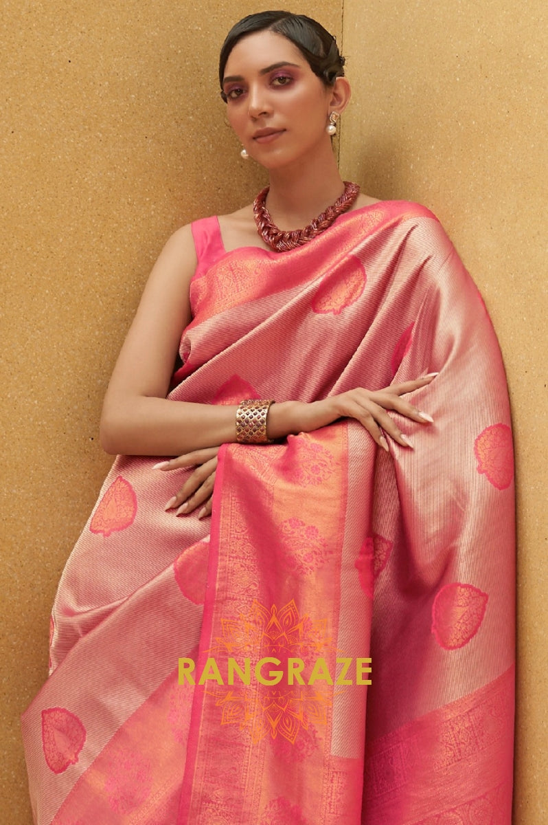 Red Metal Woven Kanjivaram Silk Saree