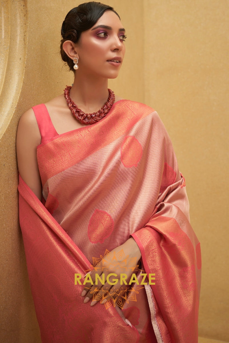 Red Metal Woven Kanjivaram Silk Saree