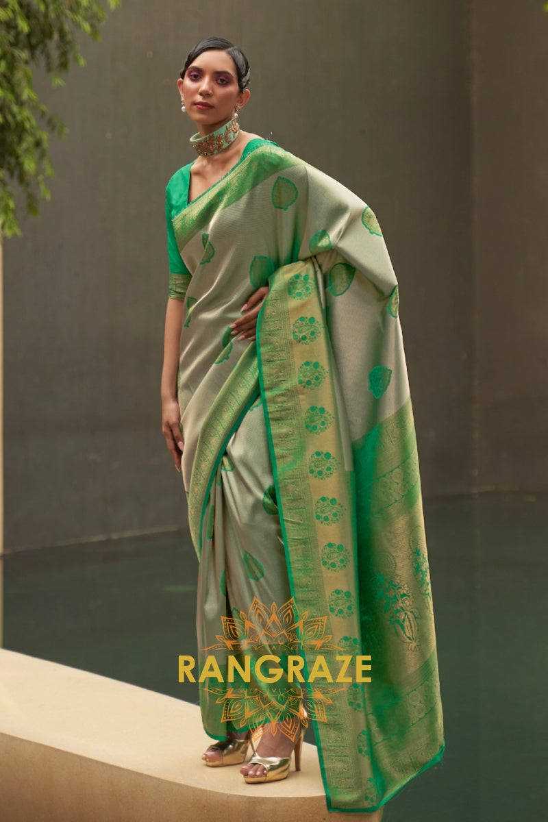 Twilight Green Woven Kanjivaram Silk Saree