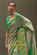 Twilight Green Woven Kanjivaram Silk Saree