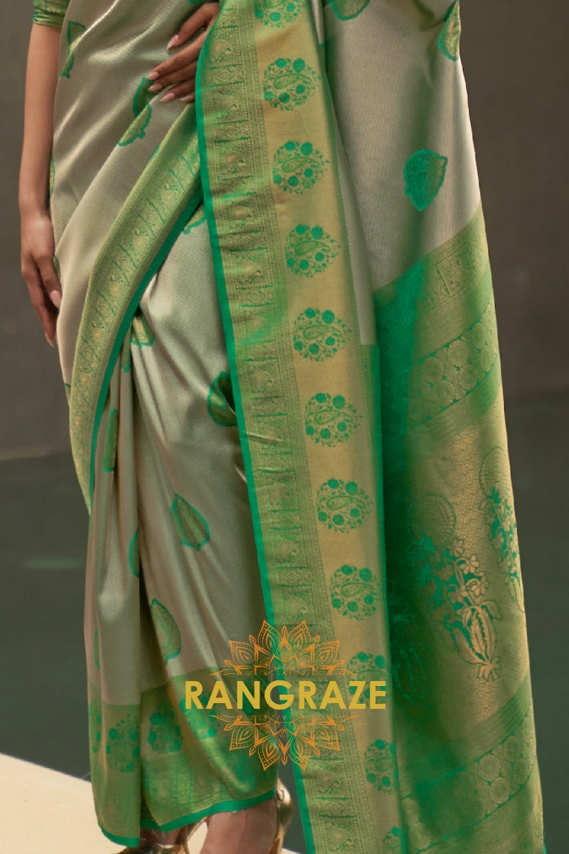 Twilight Green Woven Kanjivaram Silk Saree