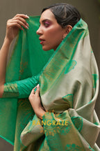 Twilight Green Woven Kanjivaram Silk Saree
