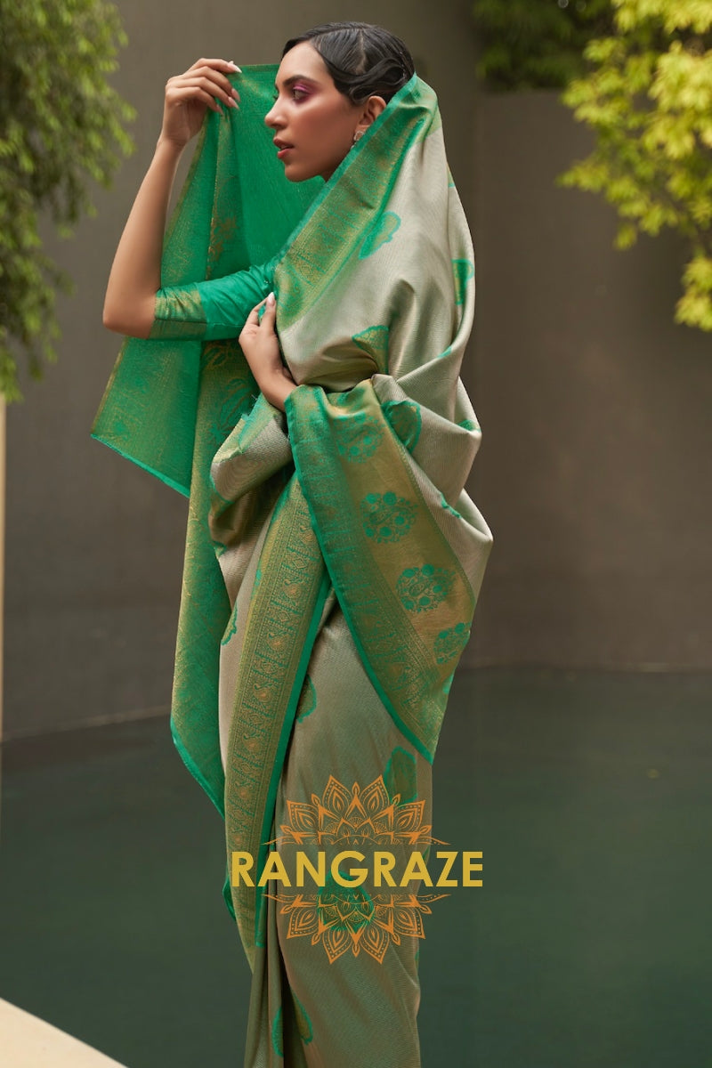 Twilight Green Woven Kanjivaram Silk Saree