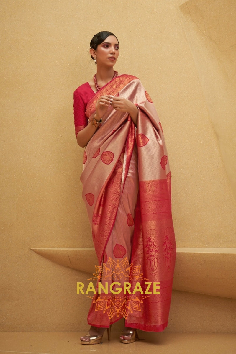 Twilight Red Woven Kanjivaram Silk Saree