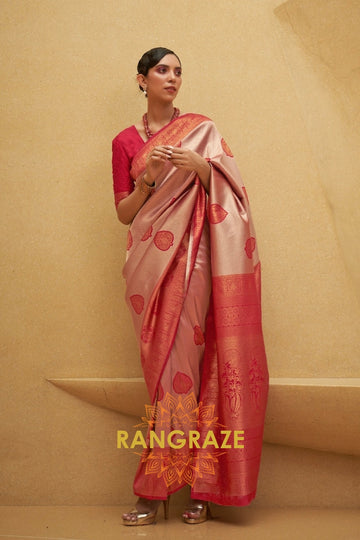 Twilight Red Woven Kanjivaram Silk Saree