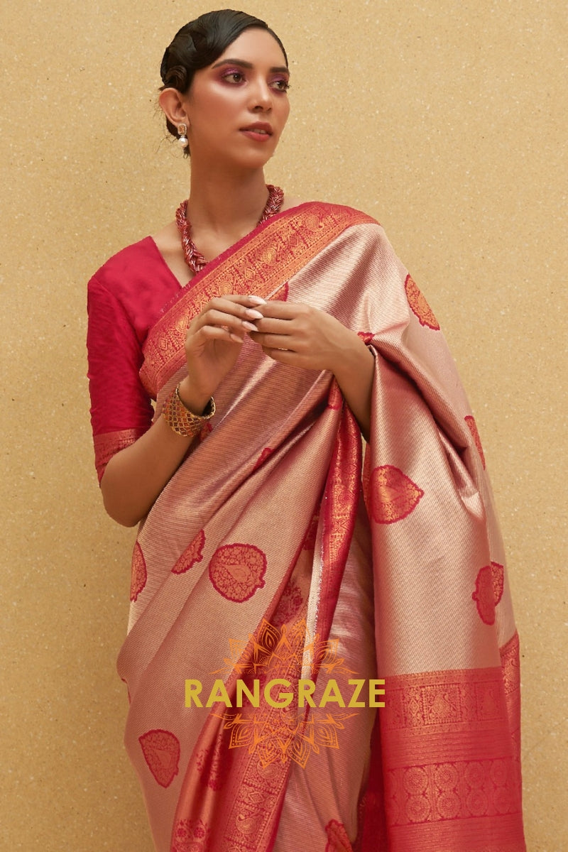 Twilight Red Woven Kanjivaram Silk Saree
