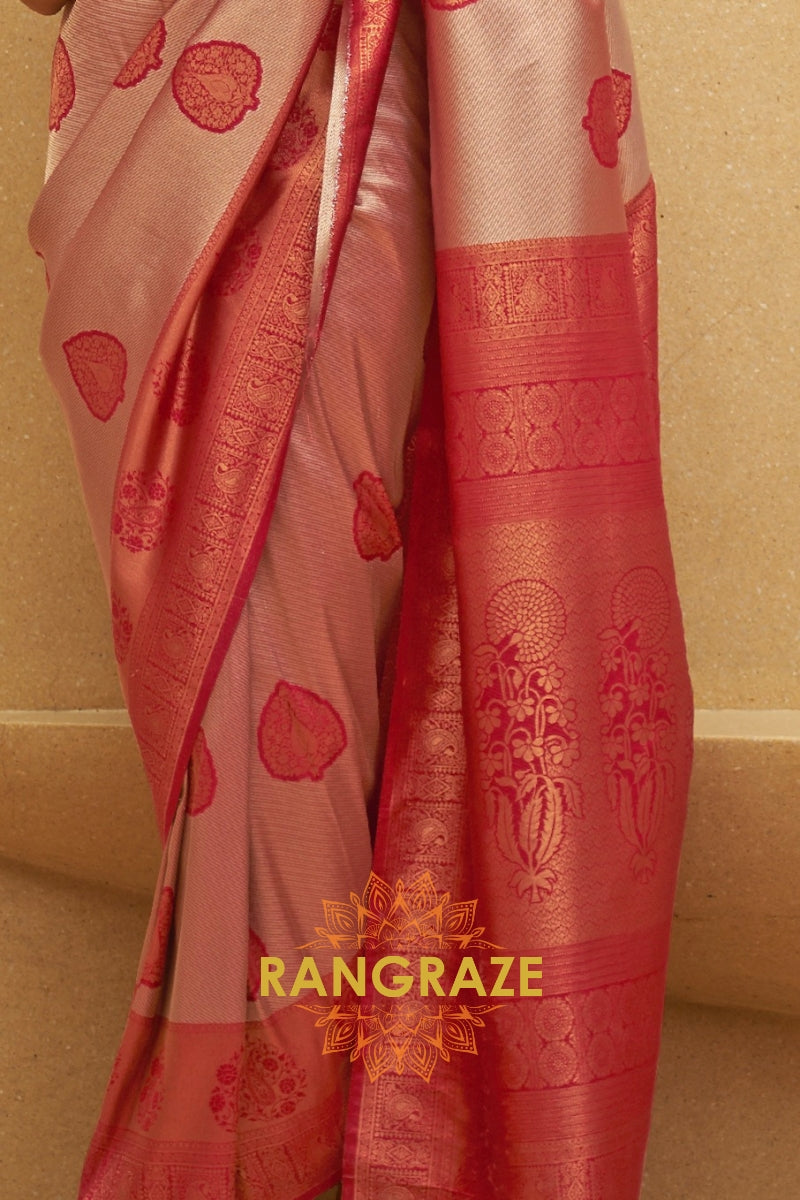 Twilight Red Woven Kanjivaram Silk Saree