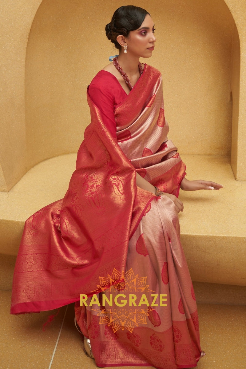 Twilight Red Woven Kanjivaram Silk Saree