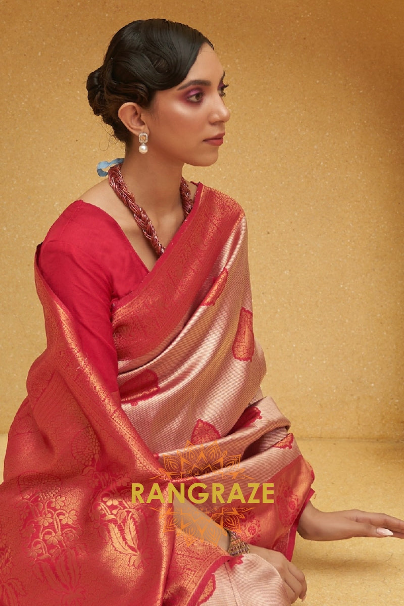 Twilight Red Woven Kanjivaram Silk Saree
