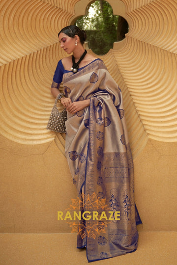 Twilight Blue Woven Kanjivaram Silk Saree