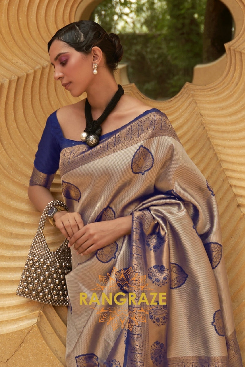 Twilight Blue Woven Kanjivaram Silk Saree