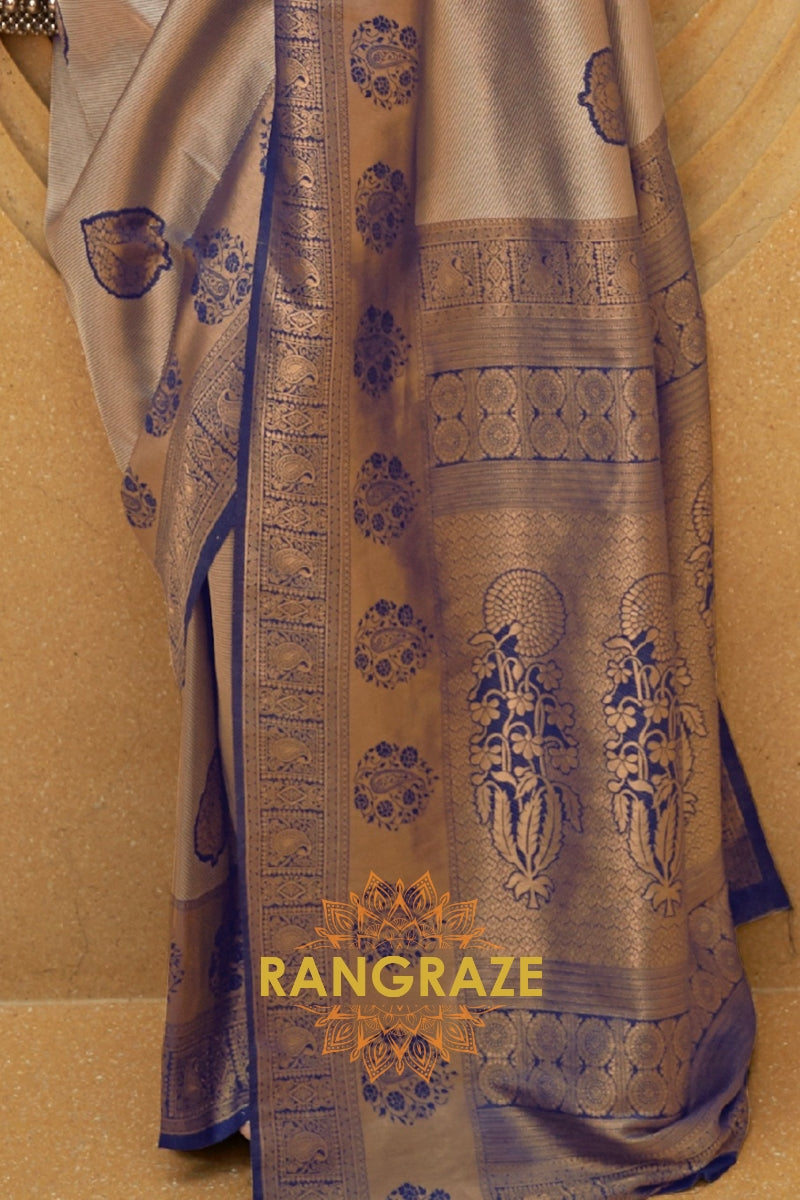 Twilight Blue Woven Kanjivaram Silk Saree