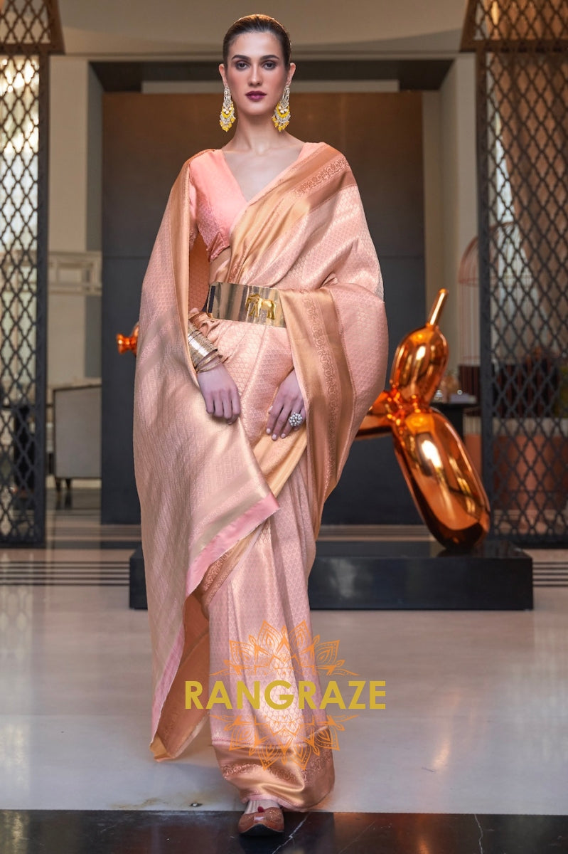 Majestic Orange Handloom Weaving Kanjivaram Silk Saree