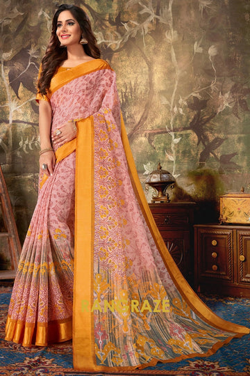 Peachy Pink Pure Cotton Woven Work Saree