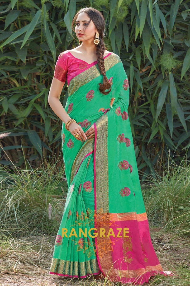 Pure Cotton Golden Zari Work Handloom Saree