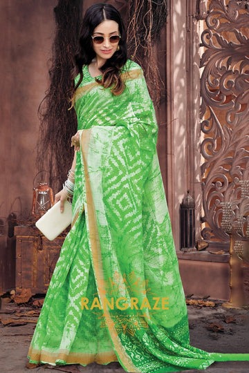 Forest Green Pure Cotton Digital Print Saree