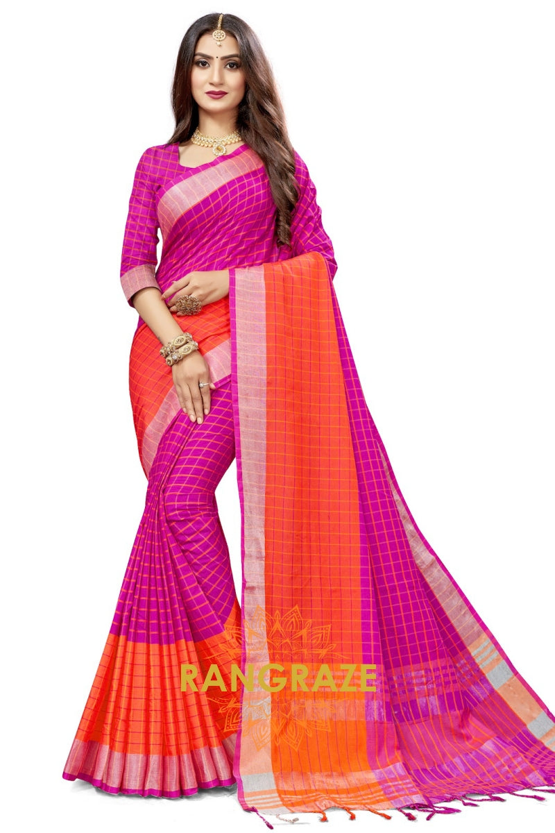 Magenta Pink Heavy Woven Work Silk Saree