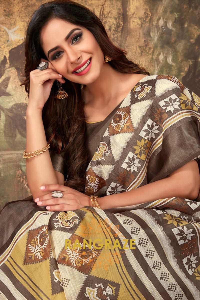 Ivory Beige Pure Cotton Woven Work Saree