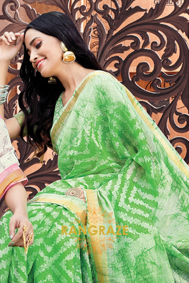 Forest Green Pure Cotton Digital Print Saree