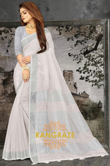 Royal Off White Majestic Linen With Woven Work Handloom Saree