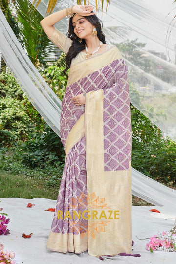 Purple Golden Work Pure Cotton Saree