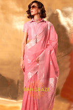 Rose Quartz Handwoven Linen Banarasi Saree