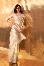 Ivory White Handwoven Linen Banaras Saree