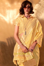 Sunshine Yellow Handwoven Linen Banarasi Saree