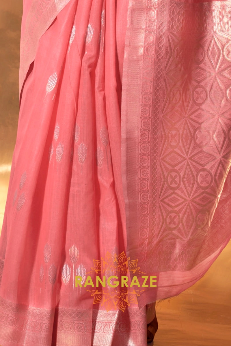 Rose Quartz Handwoven Linen Banarasi Saree
