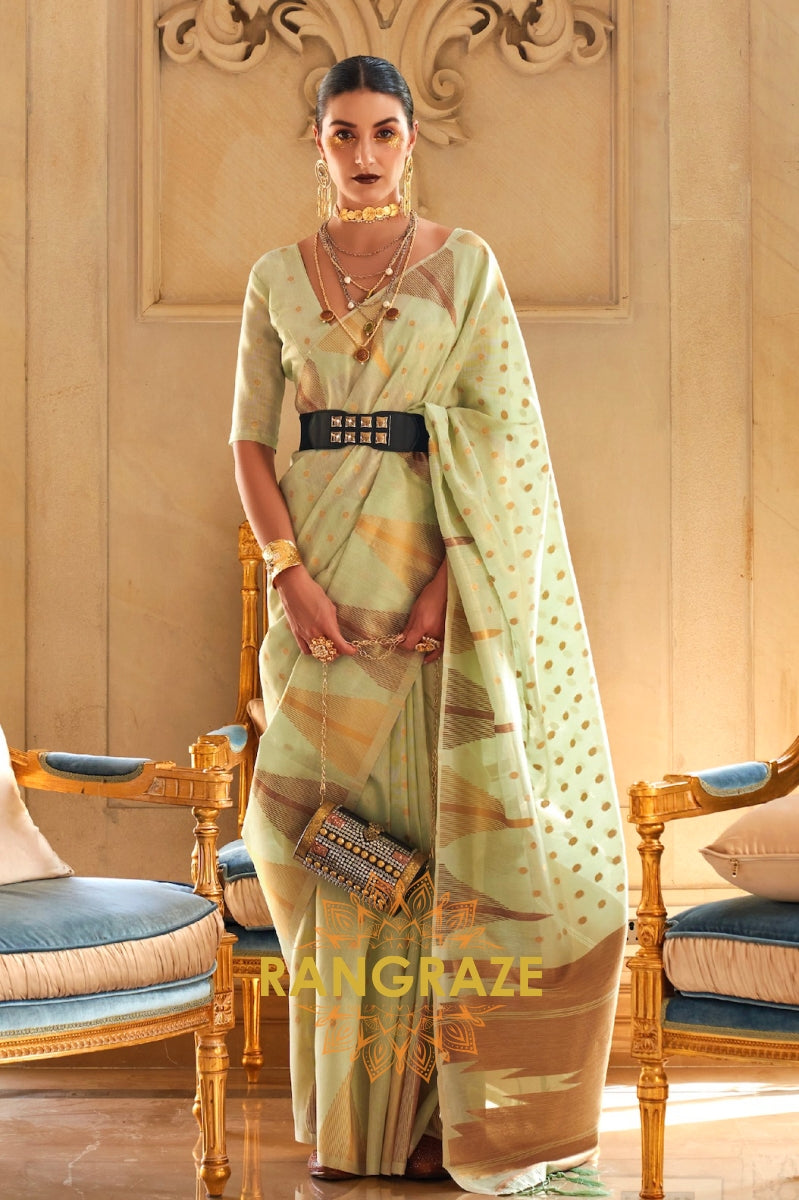 Sea Green Charming Banarasi Woven Tissue Silk Saree