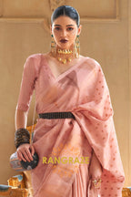 Peach Pink Charming Banarasi Woven Tissue Silk Saree