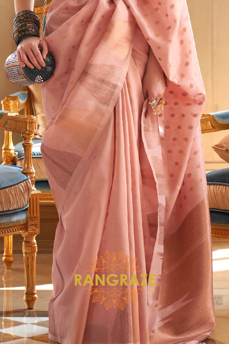 Peach Pink Charming Banarasi Woven Tissue Silk Saree